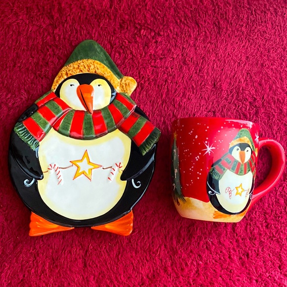 “Christmas Penguin Set of Plate & Mug” - Picture 1 of 11